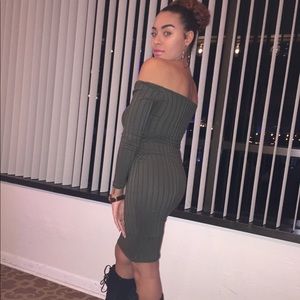 Olive Green Off Shoulder Dress Size M
